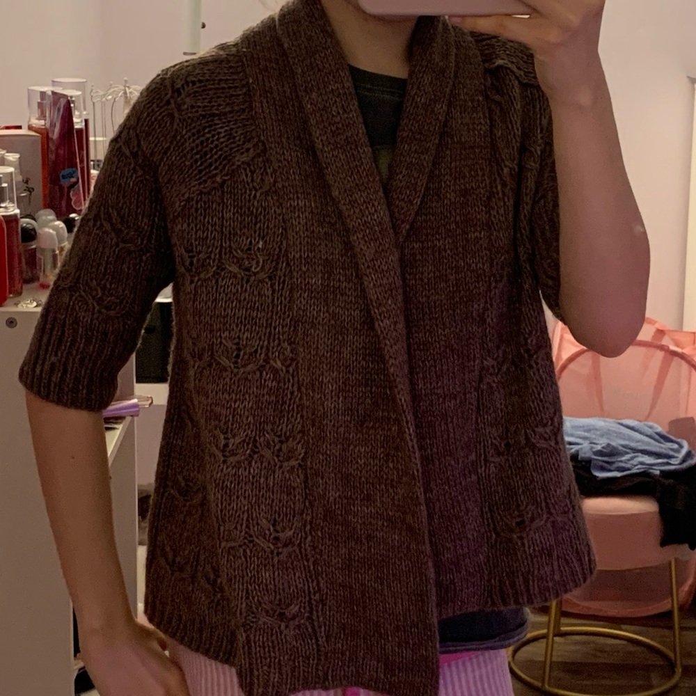 Loft brown quarter length sleeves cardigan
